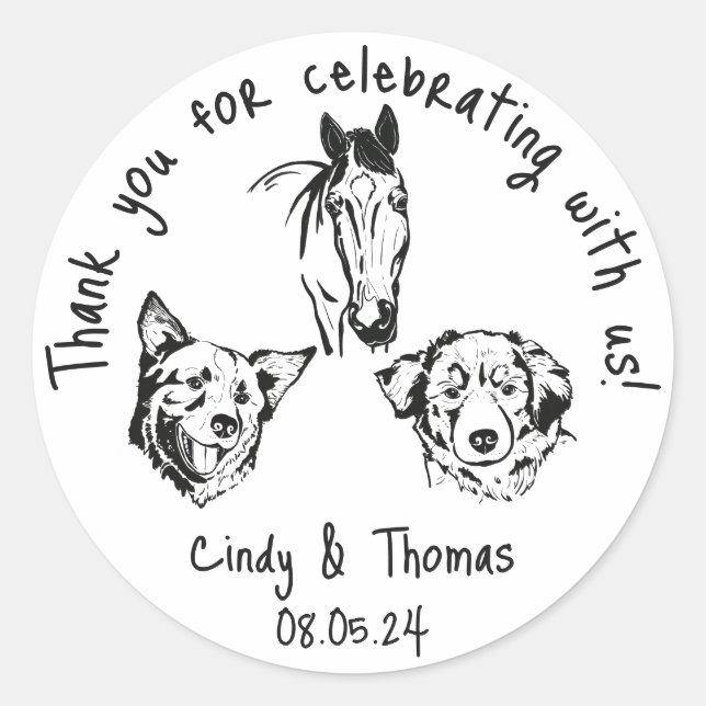 Modern Chic Custom Funny Pet Wedding Favour Classic Round Sticker (Front)