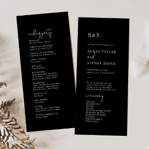 Modern Chic Dark Black Flat Wedding Program Programme