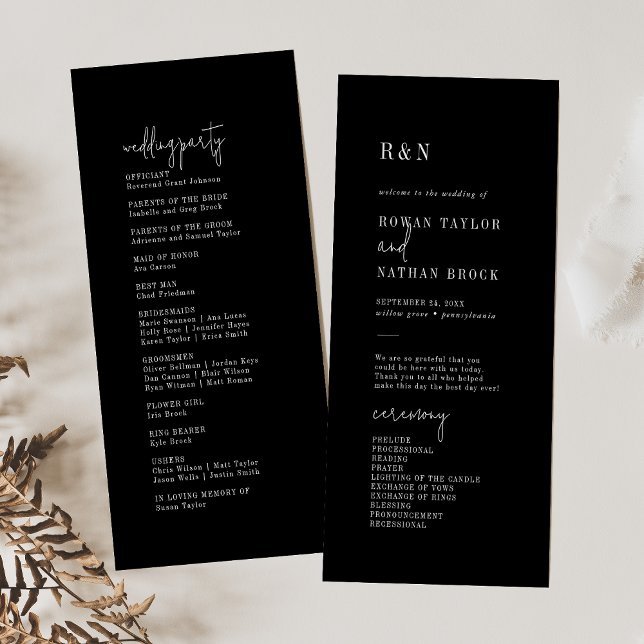 Modern Chic Dark Black Flat Wedding Program Programme (Creator Uploaded)