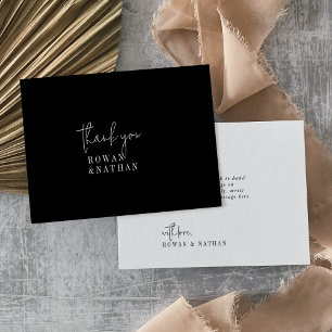 Modern Chic Dark Black Flat Wedding Thank You Card