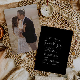 Modern Chic Dark Black Photo Back Wedding Invitation