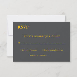 Modern Chic Dark Grey Gold Script Classy Wedding RSVP Card