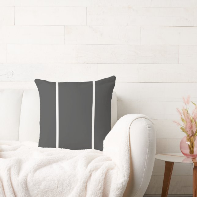Modern Chic Dark Grey Slim White Accent Stripes Cushion (Couch)