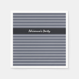 Modern Chic Dark Grey Thin Stripes With Name Napkin