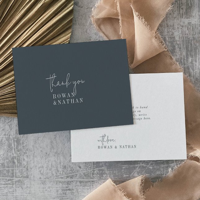 Modern Chic Dark Navy Blue Flat Wedding Thank You Card (Creator Uploaded)