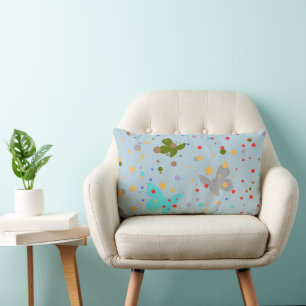 Modern Chic Dots&Butterfly Light Blue Lumbar Cushion