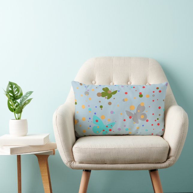 Modern Chic Dots&Butterfly Light Blue  Lumbar Cushion (Chair)