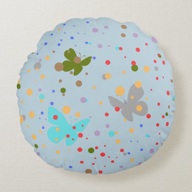 Modern Chic Dots&Butterfly Light Blue  Round Cushion (Front)