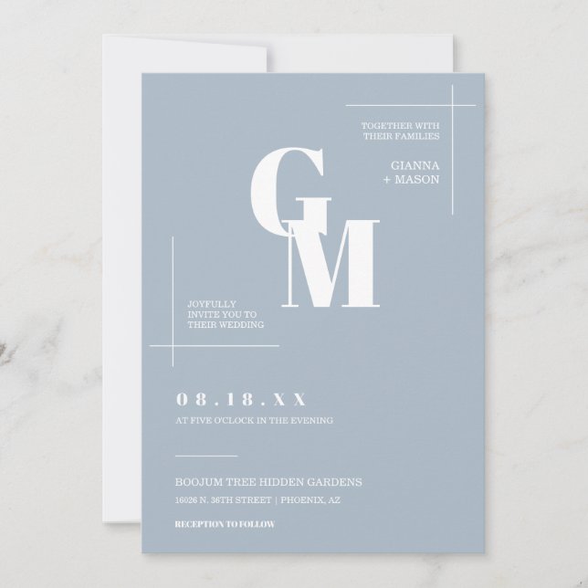 Modern Chic Dusty Blue Boho Wedding QR Code Photo Invitation (Front)