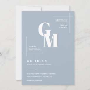 Modern Chic Dusty Blue Boho Wedding QR Code Photo Invitation