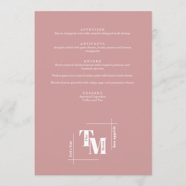 Modern Chic Dusty Pink Minimal Wedding Thank You Menu (Front)