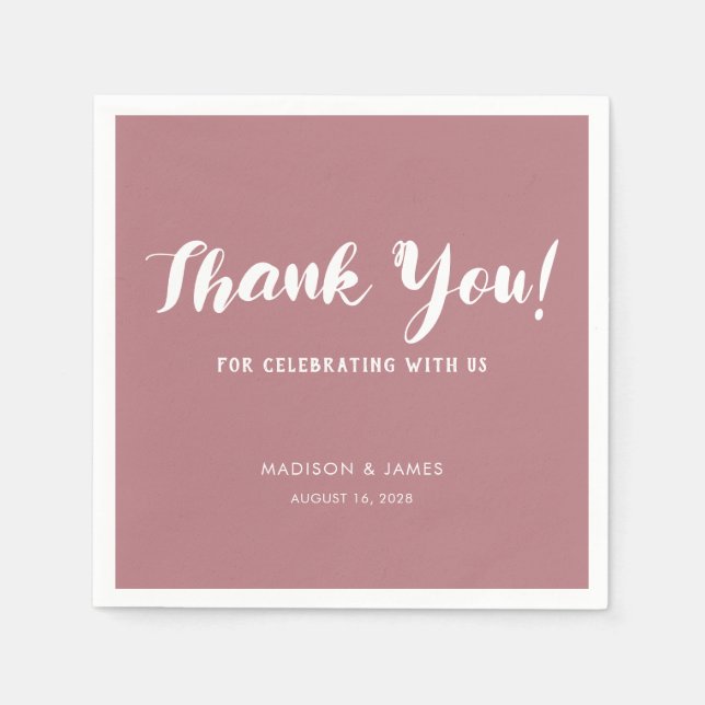 Modern Chic Dusty Rose Script Thank You Wedding Napkin (Front)
