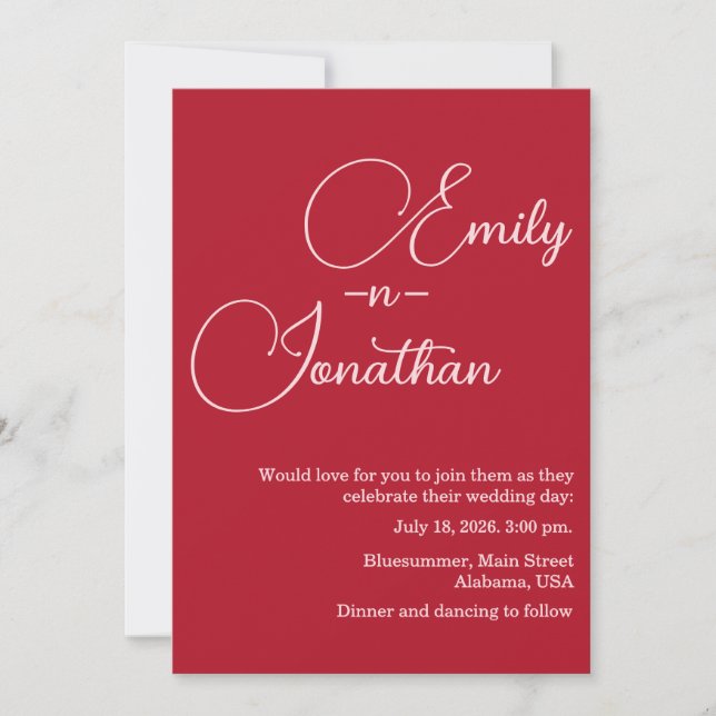 Modern Chic Editorial Deep Red Photo Wedding Invitation (Front)