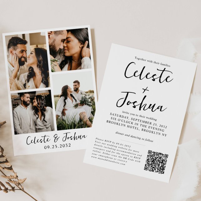 Modern Chic Elegant 4 Photo QR Code Wedding Invitation (Creator Uploaded)