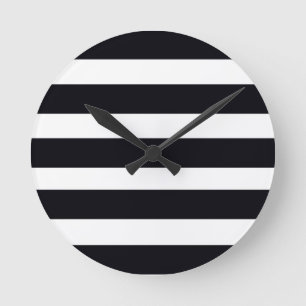 Modern Chic Elegant Black and White Striped Round Clock