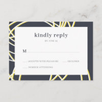 Modern Chic Elegant Blue Yellow Wedding RSVP