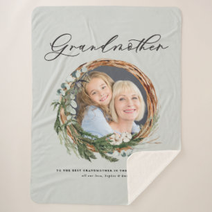 Modern chic elegant leafy wreath photo grandmother sherpa blanket