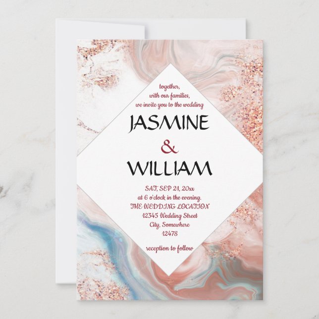 modern chic elegant peach agate invitation (Front)