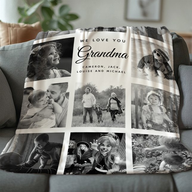 Modern Chic Elegant Photo Collage Grandma Family Sherpa Blanket (Creator Uploaded)