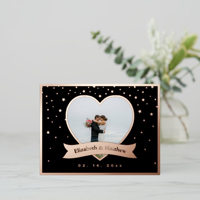 Modern Chic Elegant Photo Wedding Save The Date Foil Invitation Postcard (Standing Front)