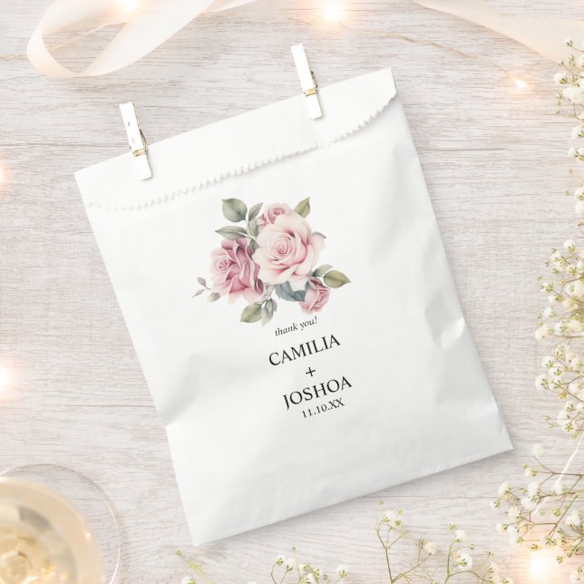 Modern Chic Elegant Romantic Pink Rose Wedding Favour Bags (Clipped)