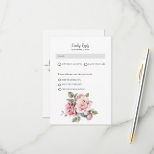 Modern Chic Elegant Romantic Pink Rose Wedding RSVP Card