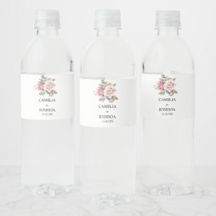 Modern Chic Elegant Romantic Pink Rose Wedding Water Bottle Label
