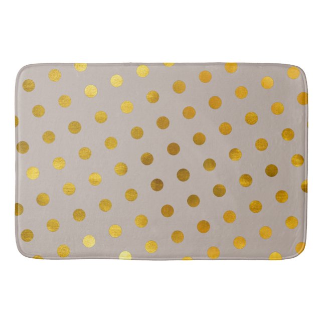 Modern Chic Elegant Simple Taupe & Gold Polka Dots Bath Mat (Front)
