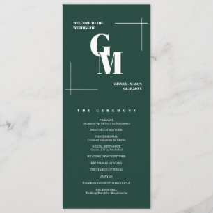 Modern Chic Emerald Green Monogram QR Code Wedding Programme