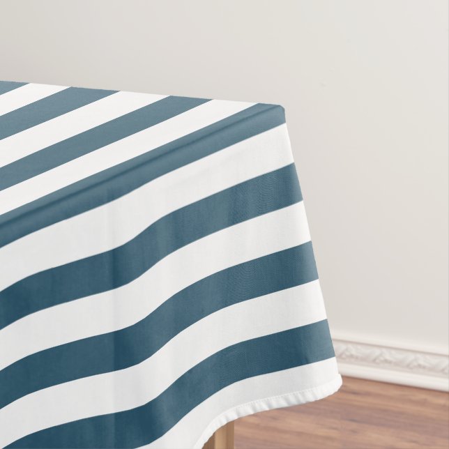 Modern Chic Eucalyptus Blue White Stripes Pattern Tablecloth (In Situ)