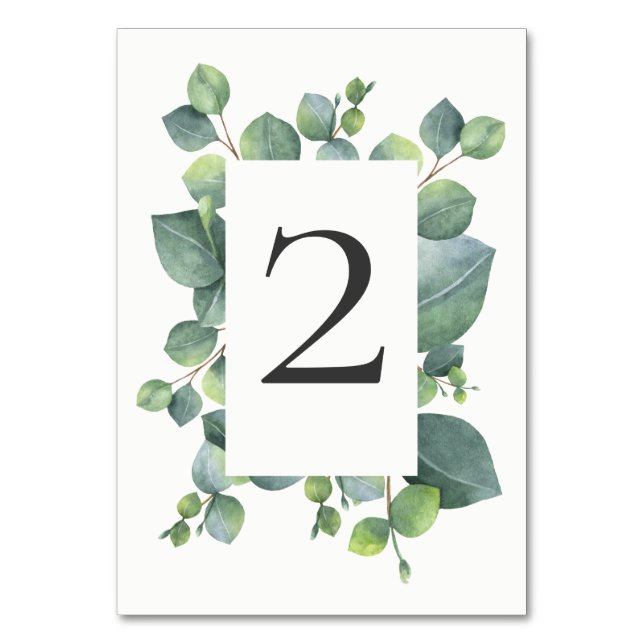 Modern Chic Eucalyptus Foliage Table Number Card (Front)