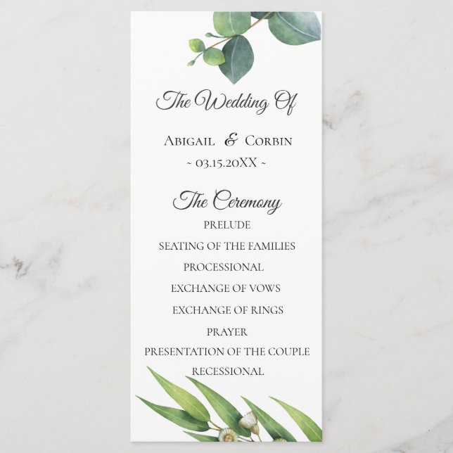 Modern Chic Eucalyptus Foliage Wedding Program Programme (Front)