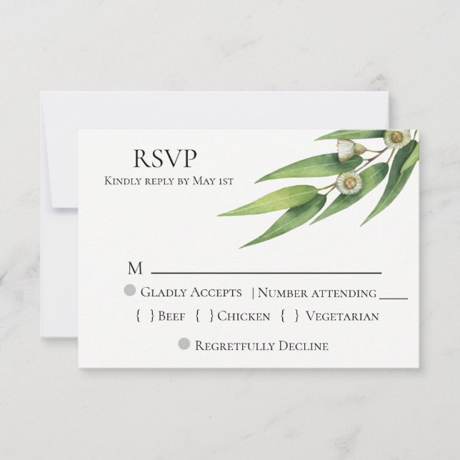 Modern Chic Eucalyptus Wedding RSVP Card (Front)