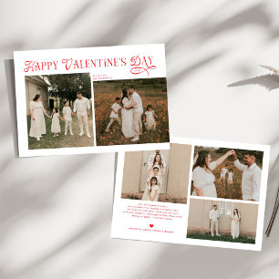 Modern Chic Family 5 Photos Happy Valentines Day Holiday Card