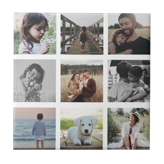 Modern Chic Family Photo Collage Keepsake Trendy Tile (Front)