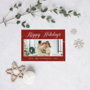 Modern Chic Faux Glitter 1 Photo Happy Holidays Holiday Card