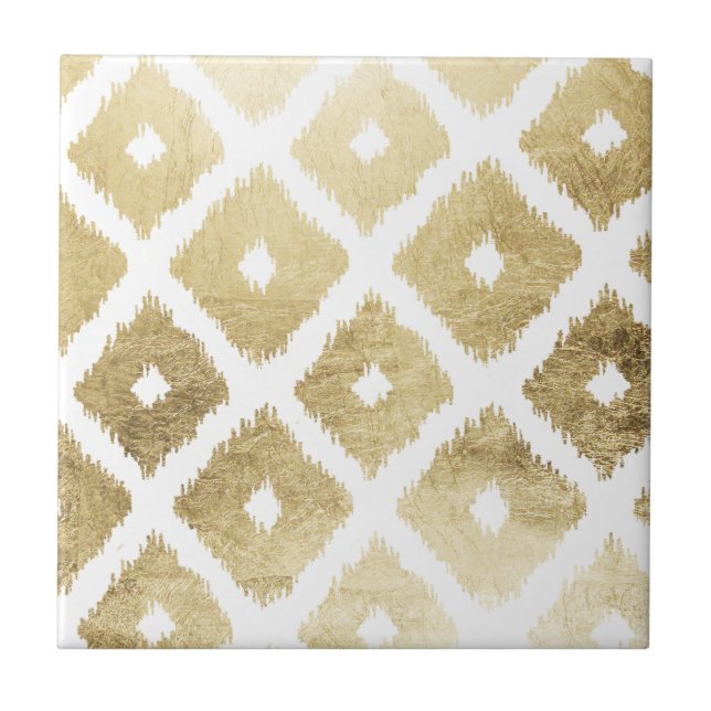 Modern chic faux gold leaf ikat pattern tile (Front)