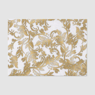 Modern chic faux gold white glitter flowers tissue paper