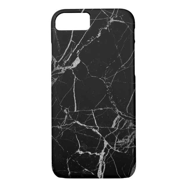 Modern chic faux silver foil black marble Case-Mate iPhone case (Back)