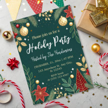 Modern Chic Floral Festive Green Holiday Party