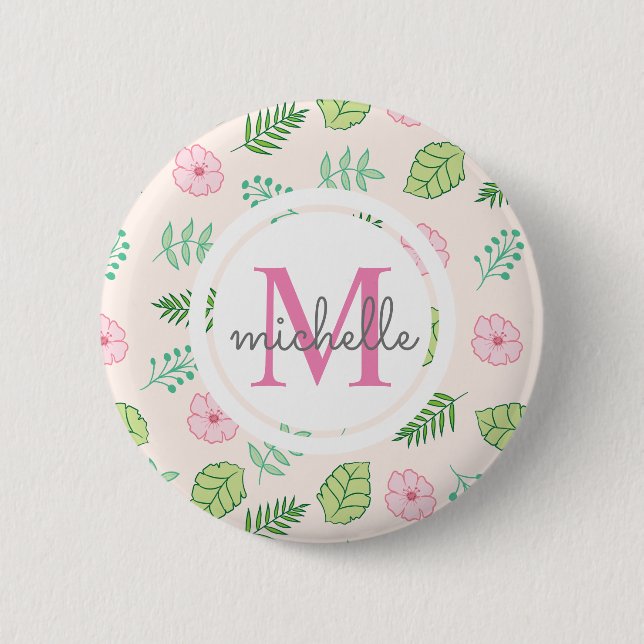 Modern Chic Floral Monogram 6 Cm Round Badge (Front)