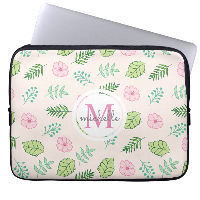 Modern Chic Floral Monogram Laptop Sleeve (Front)