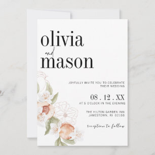 Modern Chic Floral Peaches and Cream Wedding  Invitation