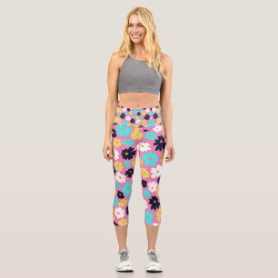  Modern Chic Floral Pink Capri Leggings