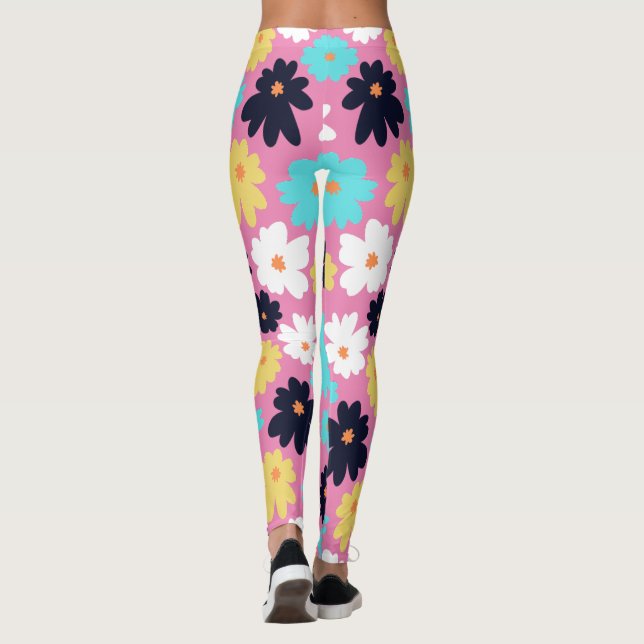 Modern Chic Floral  Pink  Leggings (Back)