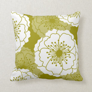Modern Chic Flower Silhouettes   Avocado Green Cushion