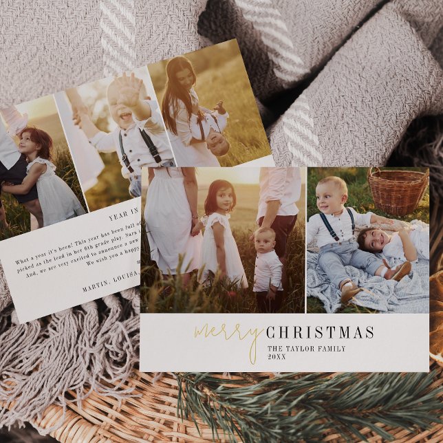 Modern Chic Foil Photo Collage Christmas News (Creator Uploaded)