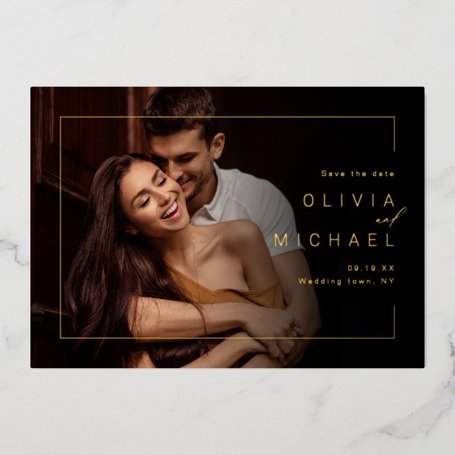 Modern chic frame minimalist photo save the date (Front)