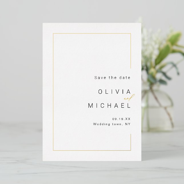 Modern chic frame minimalist photo save the date (Standing Front)