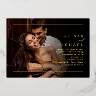 Modern chic frame minimalist photo wedding foil in
